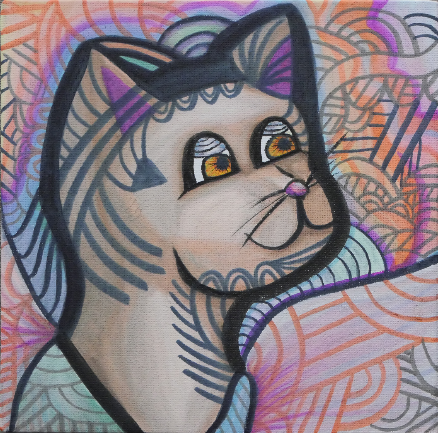 Original, Inked Cat (6x6) on canvas board