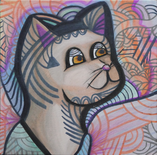 Original, Inked Cat (6x6) on canvas board