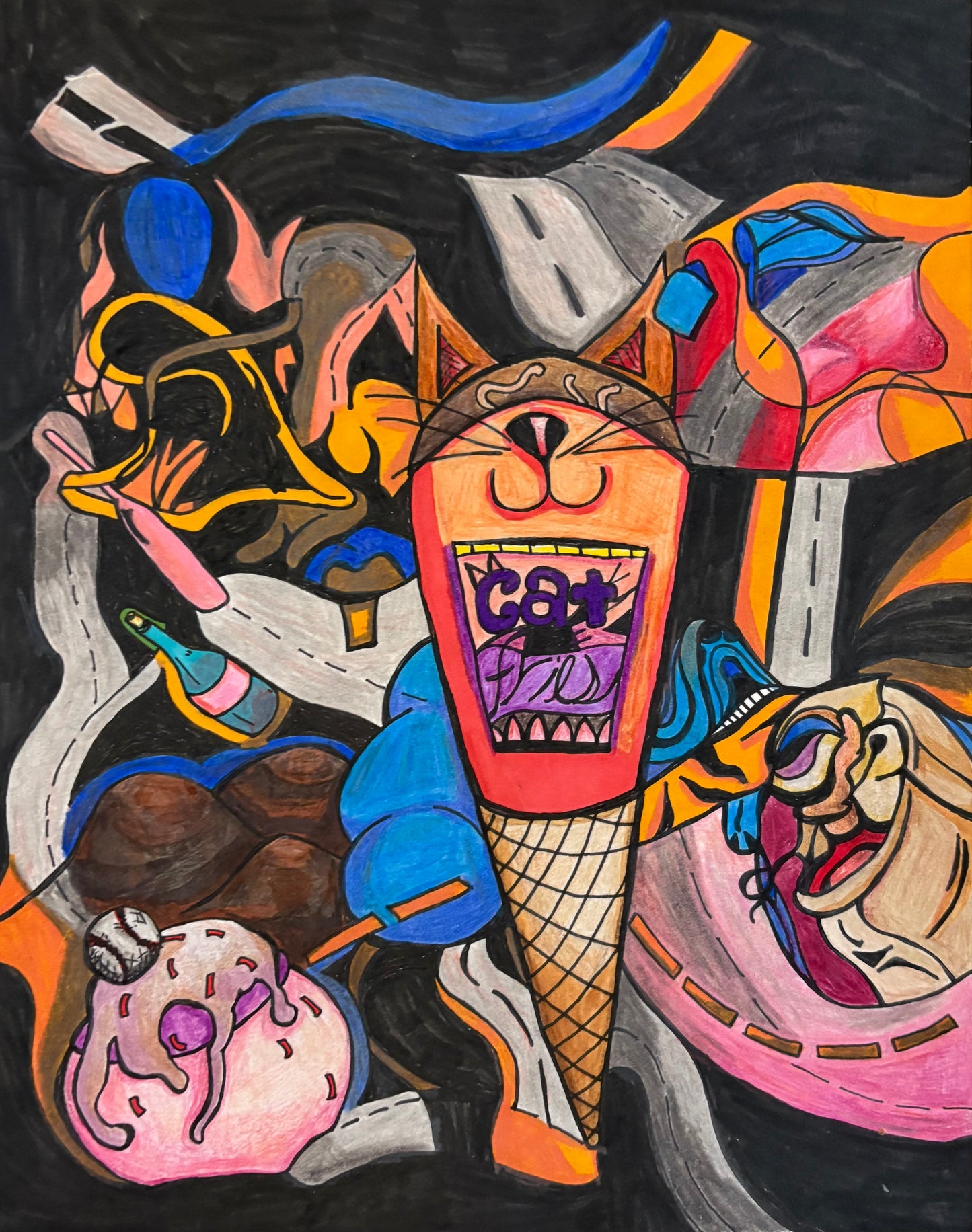 Original, Chaotic Travels, (9x12) Frame Included